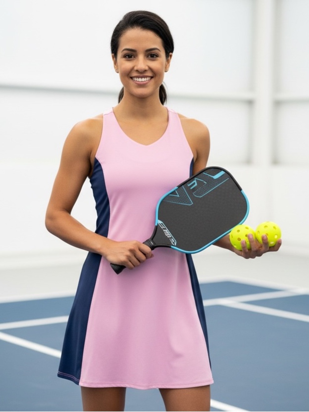ZELOS Performance Athleisure Pickleball Tennis Dress in Navy & Pink